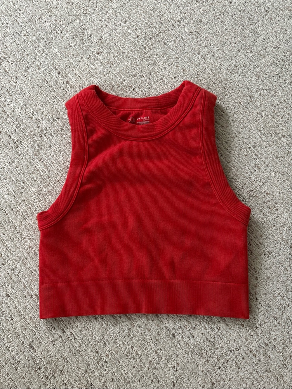 aerie Offline Red Ribbed Crop Tank